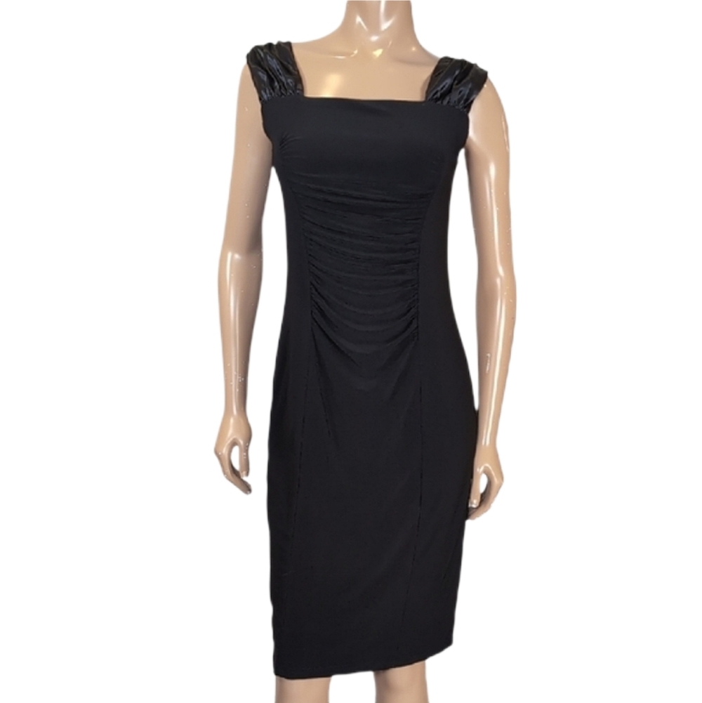 Joseph Ribkoff Sleeveless Cocktail Dress Ruched Black Square Neck Womens Size 8